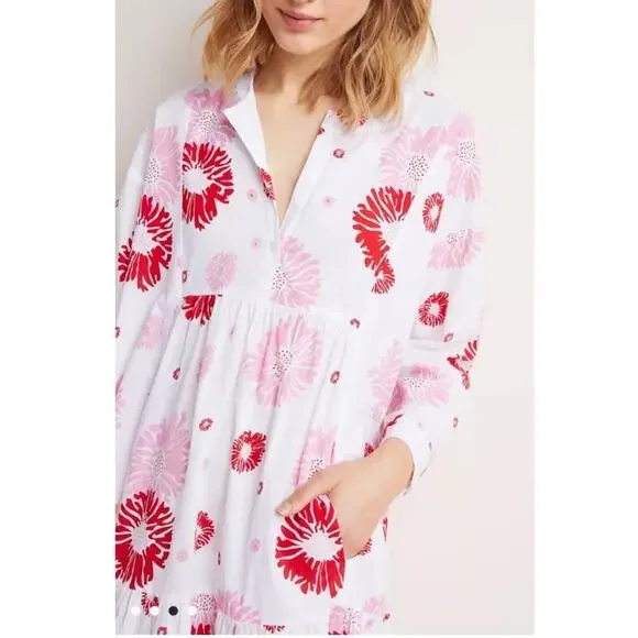 Ro's Garden Caroline Cover Up Tunic Dress in Floral Pink & Red XS Tuckernuck